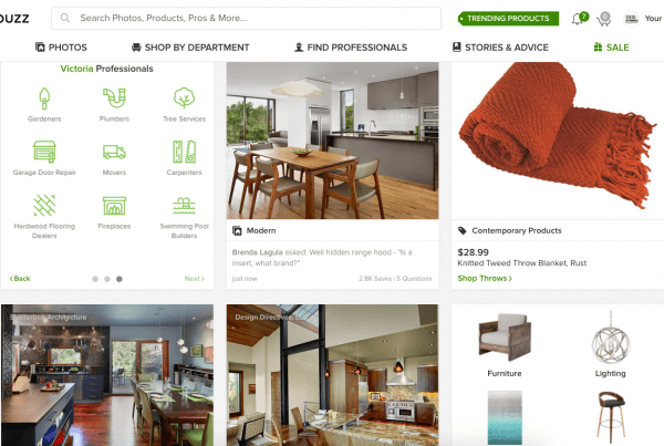 Screenshot of a Houzz home page